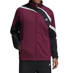 Adidas Zip Up Jacket Mens Burgundy Black White Colorblock Activewear Sporty